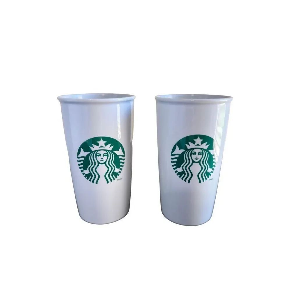 Starbucks Set of 2 Mermaid Ceramic 12oz Menu Travel Mug no lids